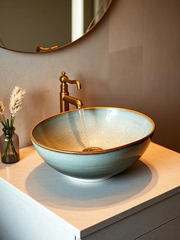Luxury vessel ceramic sink with brass faucet